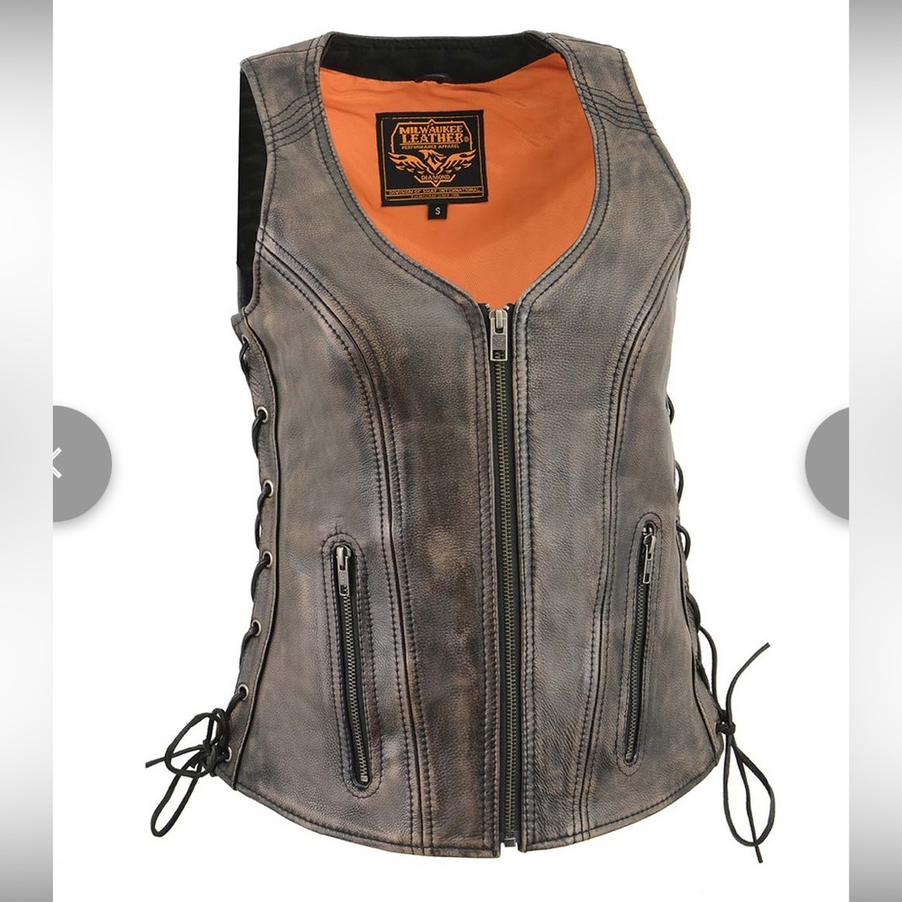 Milwaukee Leather Women's Distressed Brown Leather Vest with Side Lace - Large
